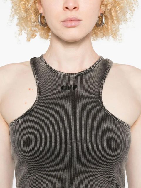 Off-White logo-embroidered crop top - Grey
