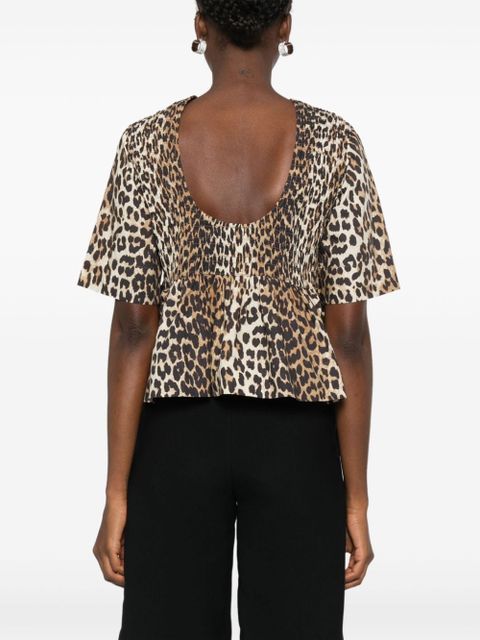 GANNI smock leopard printed blouse - Brown