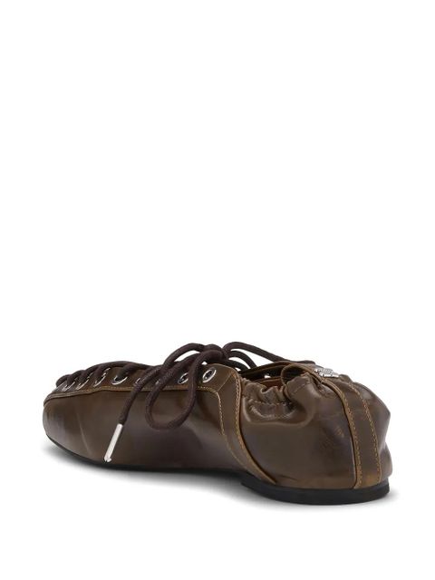 GANNI lace-up leather ballerina shoes - Brown