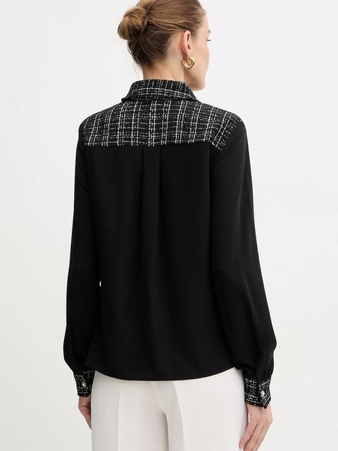 Guess koszula SANDRA damska kolor czarny regular z kołnierzykiem klasycznym W5BH55 W2382