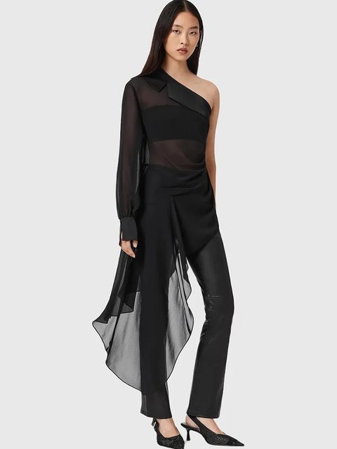 AllSaints bluzka z bawełną damska kolor czarny gładka W050PD