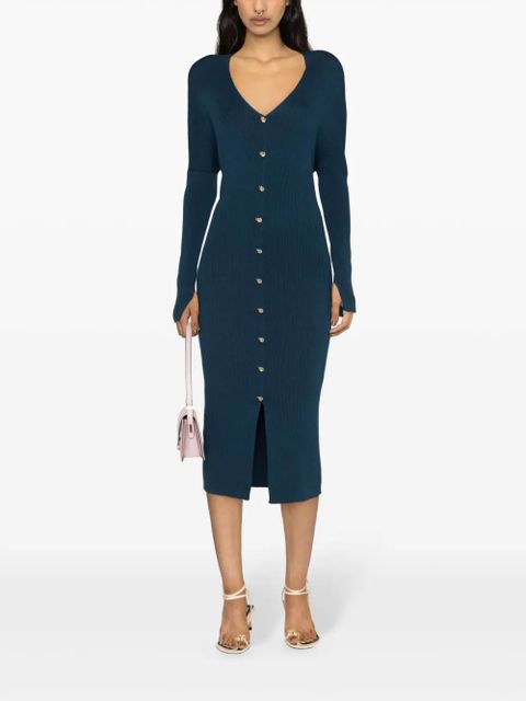 Lanvin decorative-buttons ribbed maxi dress - Blue - zdjęcie produktu nr 2