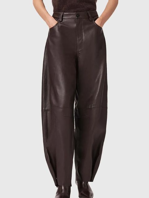 AllSaints spodnie skórzane JETT damskie kolor brązowy szerokie high waist W026TD - zdjęcie produktu nr 1