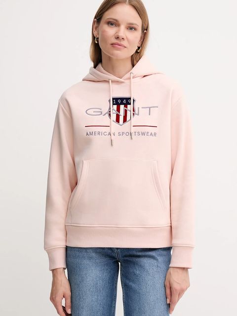 Gant bluza damska kolor różowy z kapturem z aplikacją 4200276 - zdjęcie produktu nr 1