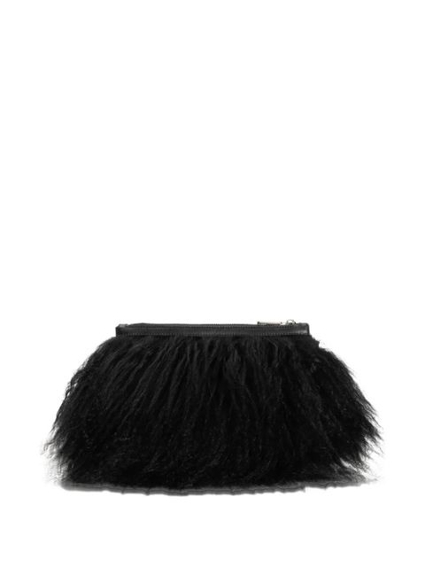Dolce & Gabbana fur-trimmed zip clutch bag - Black - zdjęcie produktu nr 2