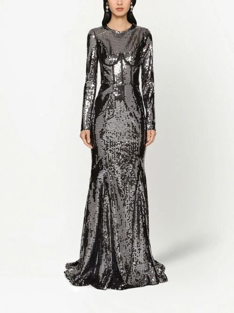 Dolce & Gabbana corset-detail sequinned gown - Black