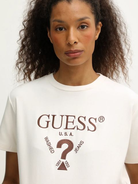 Guess t-shirt FABIA damski kolor beżowy V5BI01 K1891