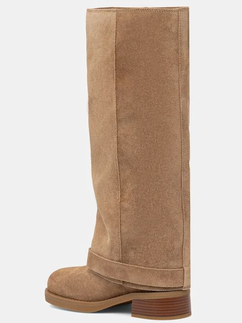 MICHAEL Michael Kors kozaki zamszowe Colby damskie kolor beżowy na płaskim obcasie 40F5COFB5S.297