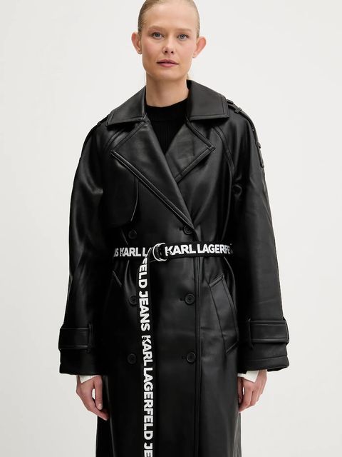 Karl Lagerfeld Jeans płaszcz damski kolor czarny przejściowy dwurzędowy A3W15047