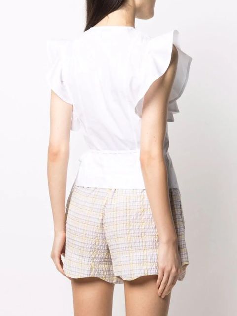 GANNI ruffled-sleeve wrap top - White