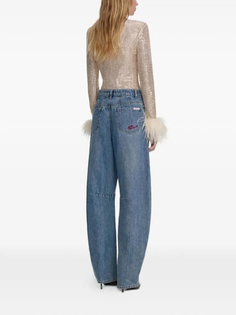 Self-Portrait feather-trim long-sleeved top - Neutrals