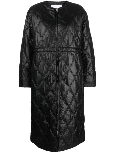 GANNI diamond-quilted zip-up raincoat - Black