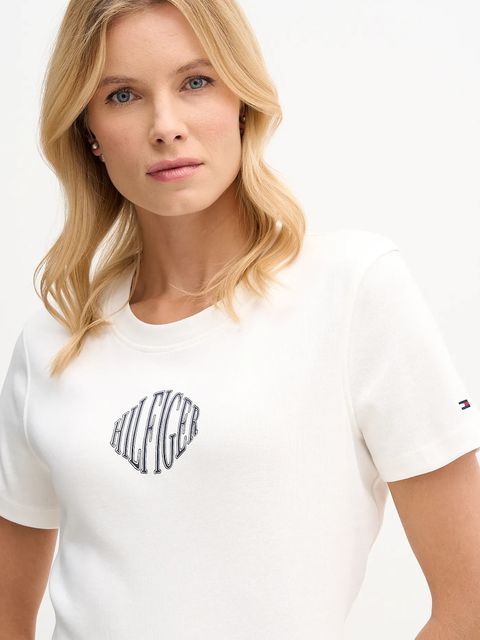 Tommy Hilfiger t-shirt bawełniany damski kolor beżowy WW0WW47880