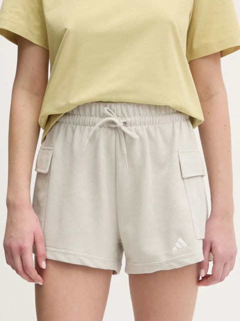 adidas szorty Essentials damskie kolor beżowy gładkie high waist JC5699