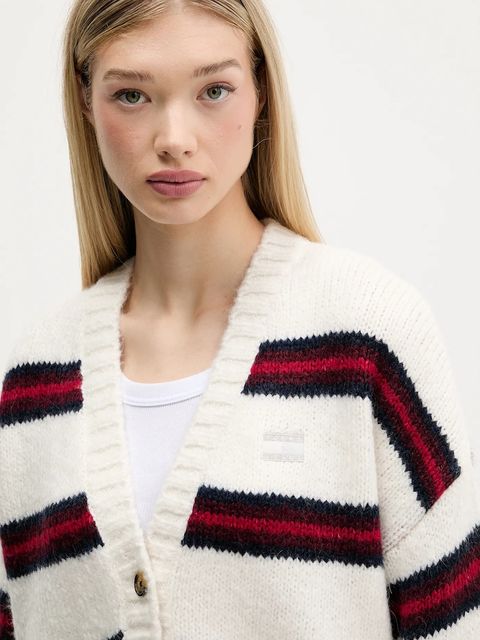 Tommy Jeans kardigan z domieszką wełny damski kolor beżowy DW0DW21678