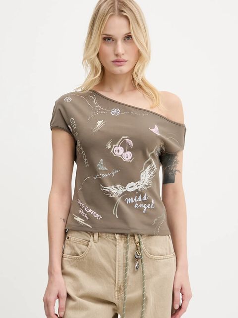 Miss Sixty t-shirt damski kolor brązowy 6S2SJ14400