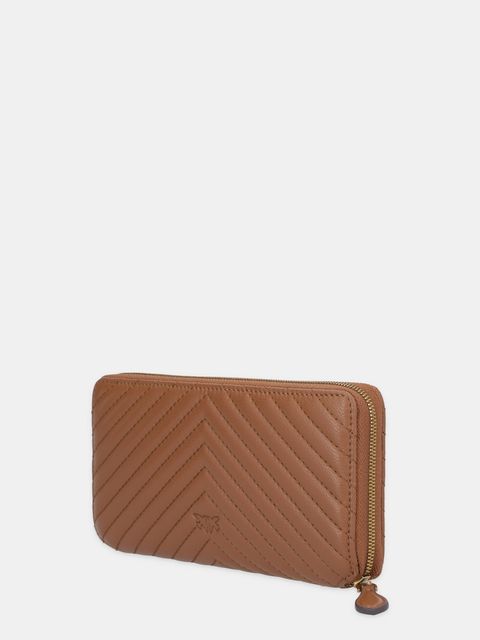 Pinko portfel skórzany damski kolor brązowy