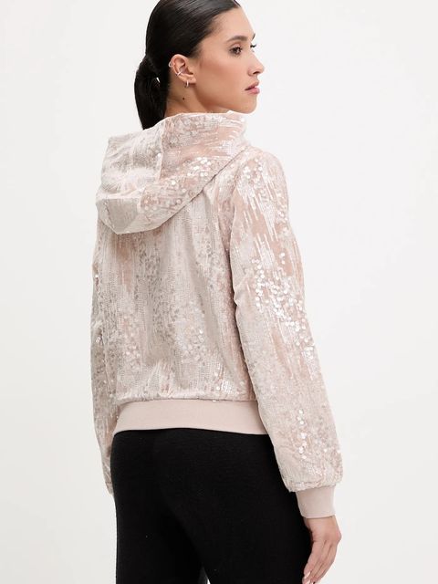 Guess bluza damska kolor beżowy z kapturem z aplikacją V5BQ02 K1922 - zdjęcie produktu nr 2