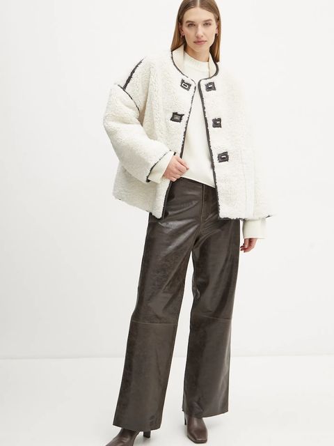 Day Birger et Mikkelsen spodnie skórzane Elijah damskie kolor brązowy szerokie high waist DAY65243578 - zdjęcie produktu nr 2