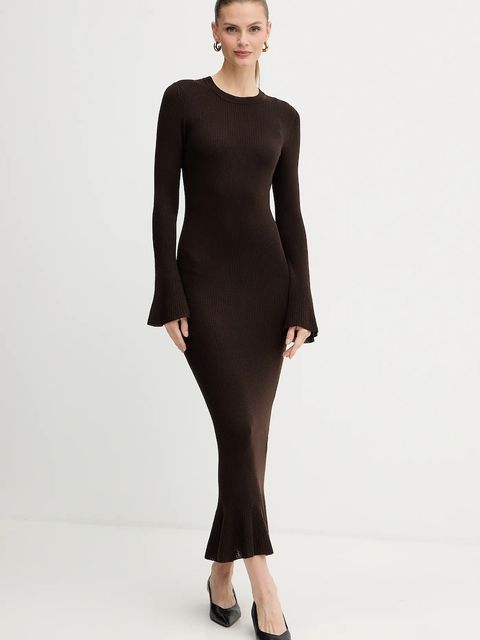 Luisa Spagnoli sukienka wełniana kolor brązowy maxi dopasowana 100225 - zdjęcie produktu nr 1