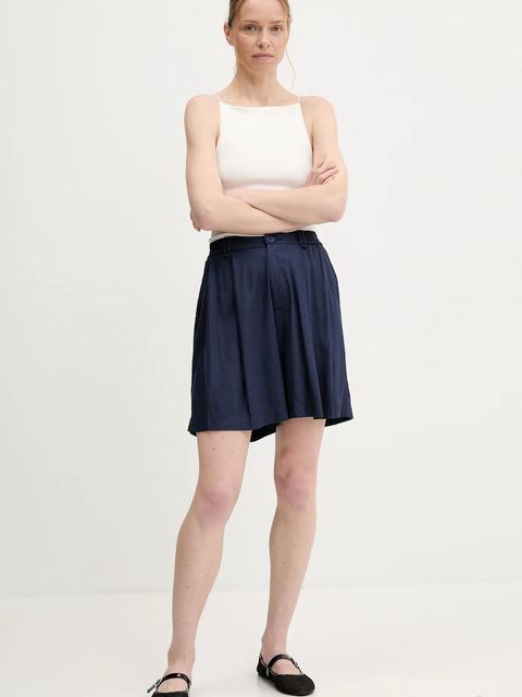 Answear.LAB szorty z lnem damskie kolor granatowy gładkie high waist - zdjęcie produktu nr 2