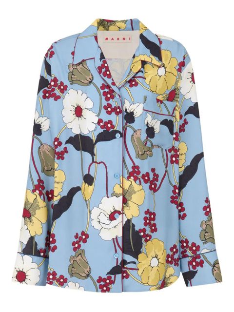 Marni floral-detail long-sleeve shirt - Blue - zdjęcie produktu nr 1
