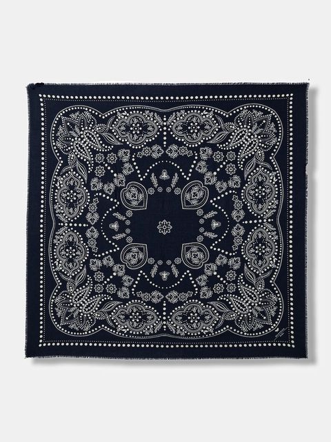 Weekend Max Mara chusta z dodatkiem wełny AEDUCATA damska kolor granatowy wzorzysta 2615541134600 - zdjęcie produktu nr 1