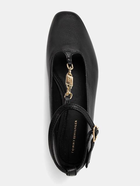 Tommy Hilfiger baleriny skórzane TH-BAR CHAIN BALLET kolor czarny FW0FW09003