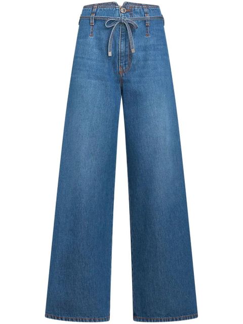 ETRO floral-embroidered belted jeans - Blue - zdjęcie produktu nr 1