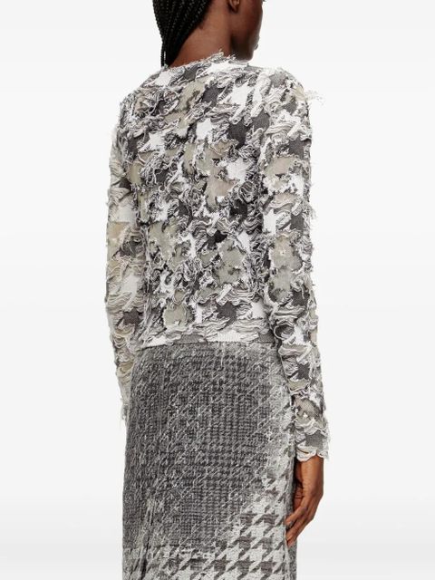 Diesel devoré-houndstooth-jacquard cardigan - White