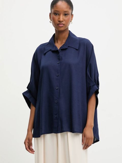Answear.LAB koszula z lnem damska kolor granatowy relaxed z kołnierzykiem klasycznym - zdjęcie produktu nr 1