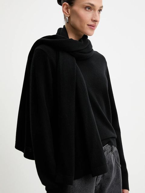 Answear.LAB sweter z wełny merino z szalem damski kolor czarny lekki - zdjęcie produktu nr 1