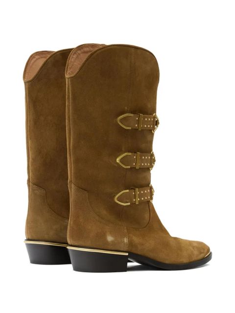 ISABEL MARANT Mexia buckle studded boots - Brown