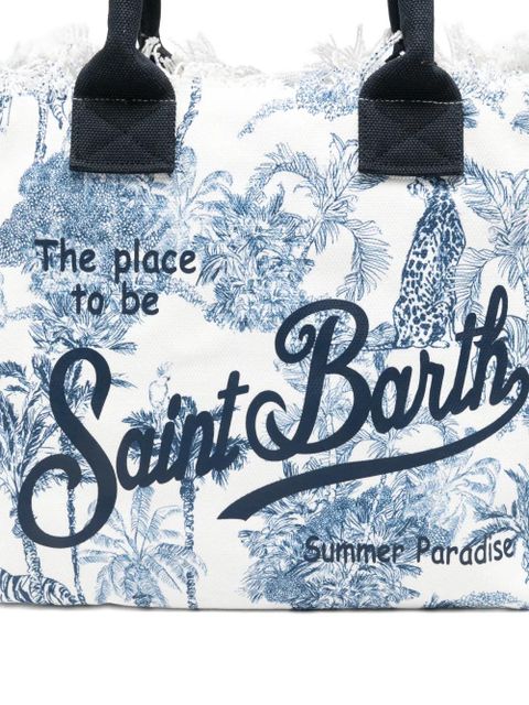 MC2 Saint Barth Vanity jungle-print frayed-edges tote bag - White