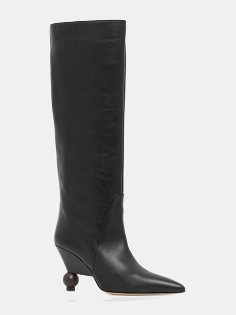 Weekend Max Mara kozaki skórzane Tasca damskie kolor czarny na słupku 2525796075600 - zdjęcie produktu nr 1