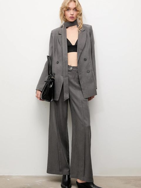 Answear.LAB marynarka kolor szary dwurzędowa gładka