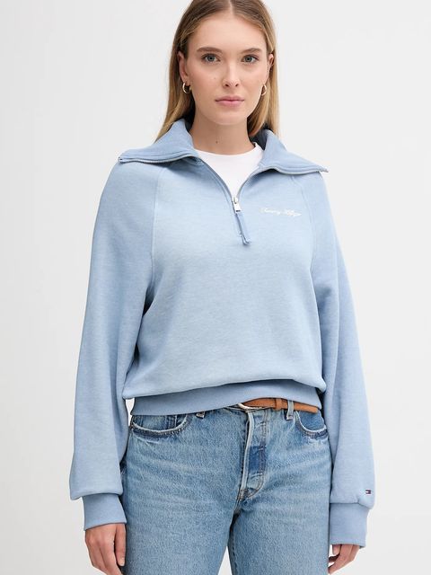 Tommy Hilfiger bluza damska kolor niebieski gładka WW0WW46632 - zdjęcie produktu nr 1