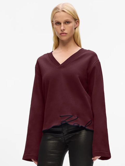 Karl Lagerfeld bluza z bawełną damskie kolor bordowy z aplikacją A4W20040 - zdjęcie produktu nr 1