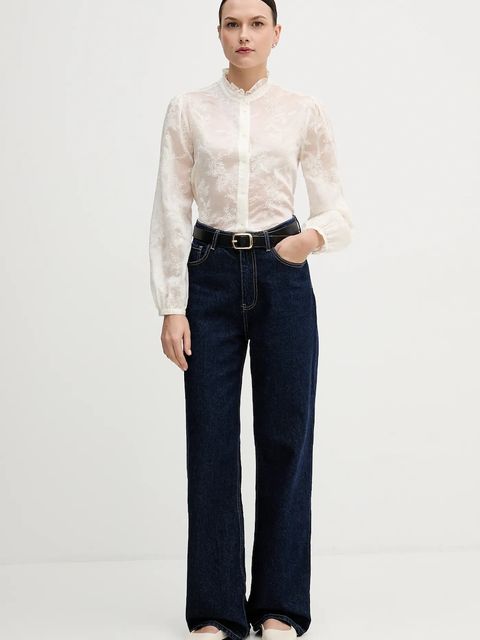 United Colors of Benetton koszula damska kolor beżowy regular ze stójką 52WNDQ0CQ - zdjęcie produktu nr 2