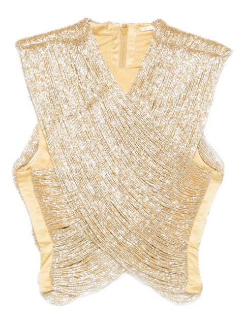 Cult Gaia Haisley beaded crossover top - Gold