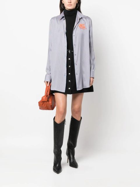 ETRO logo-embroidered silk shirt - Blue - zdjęcie produktu nr 2