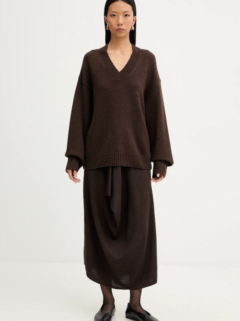 Marc O'Polo sweter z dodatkiem wełny damski kolor brązowy 510609060235