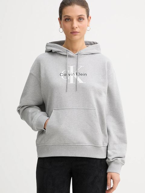 Calvin Klein Jeans bluza damska kolor szary z kapturem gładka LV047E221G - zdjęcie produktu nr 1