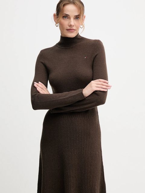 Tommy Hilfiger sukienka wełniana kolor zielony midi rozkloszowana WW0WW47303