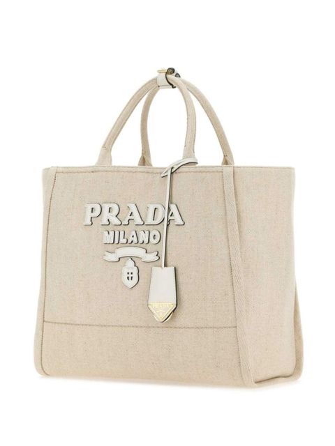 Prada large logo-appliqué tote bag - Neutrals - zdjęcie produktu nr 2