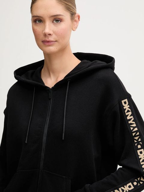 Dkny bluza bawełniana damska kolor czarny z kapturem z aplikacją DP5J9645