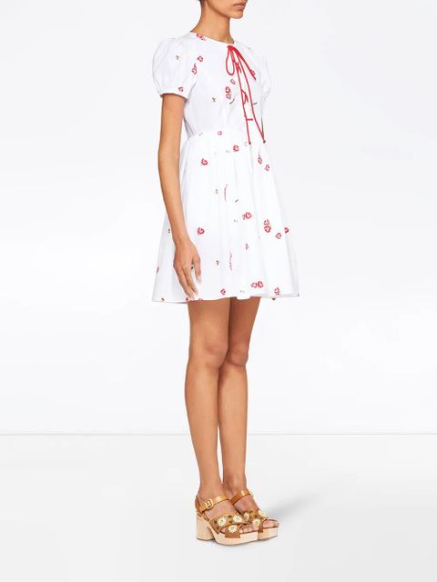 Miu Miu poplin floral embroidered dress - White
