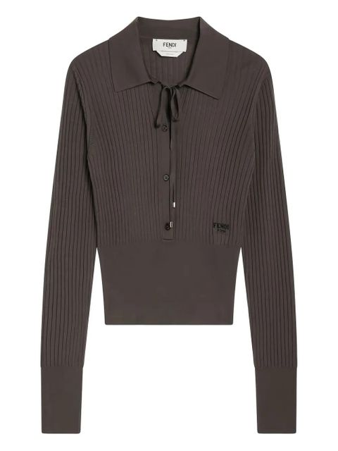 FENDI V-neck ribbed polo - Brown - zdjęcie produktu nr 1