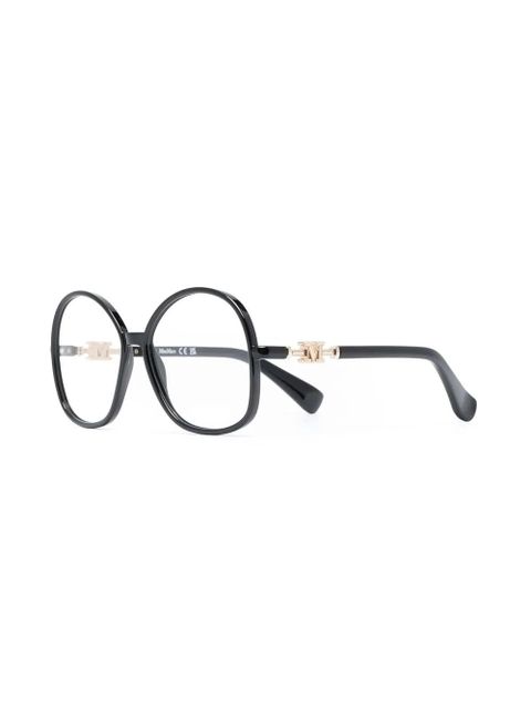 Max Mara Eyewear logo-lettering round-framed glasses - Black - zdjęcie produktu nr 2