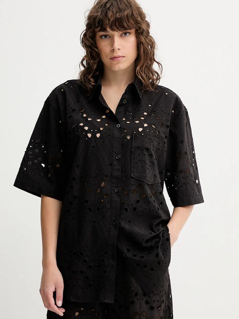 Gestuz koszula bawełniana damska kolor czarny relaxed z kołnierzykiem klasycznym 10910509 - zdjęcie produktu nr 1